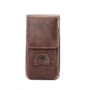 Yiakeng Hook up Premium Leather Pouch Case Holster Belt Loops Carrying Cover for Apple iPhone, Samsung, Moto, LG, ZTE, BLU,Android All Smartphone (Brown)