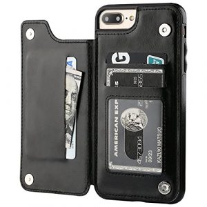 iPhone 7 Plus iPhone 8 Plus Wallet Case with Card Holder, OT ONETOP Premium PU Leather Kickstand Card Slots Case,Double Magnetic Clasp and Durable Shockproof Cover 5.5 Inch(Black)